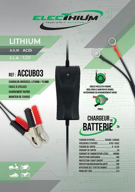 Chargeur Batterie Moto et Scooter - Pour batterie Lithium-ion & Acide