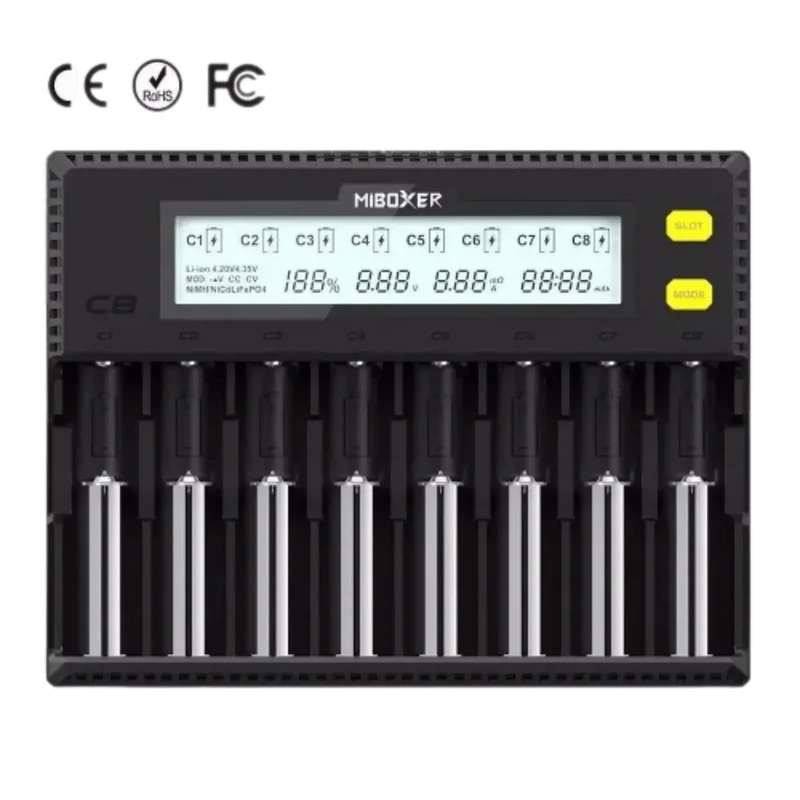 Chargeur de Batterie 8 Emplacements pour Li-ion Lifepo4 Ni-Mh, Ni-Cd